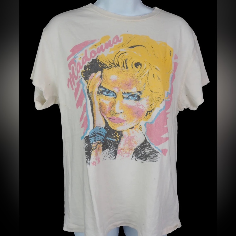 MADEWORN Off White Distressed Madonna Crew Neck Tee RARE!!